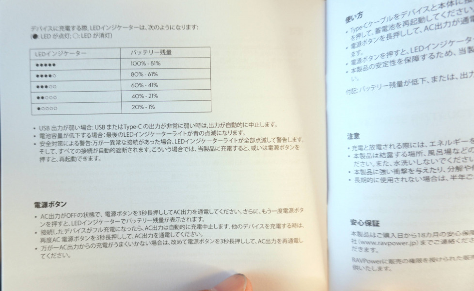 RAVPower 20000mAh（RP-PB055）　取説