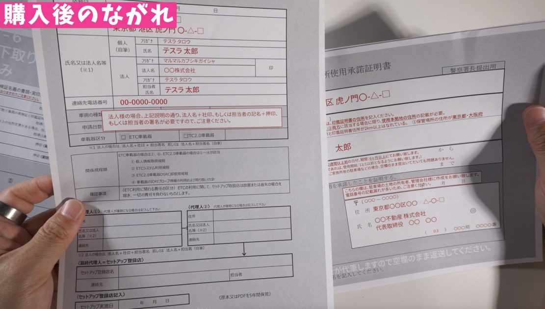 テスラモデル3　購入後の書類作成