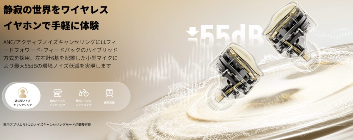 SOUNDPEATS H3のANC性能 -55dB