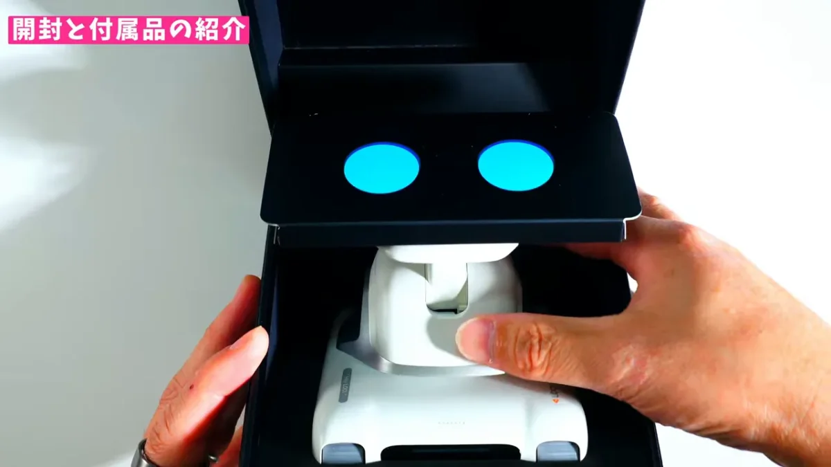 LOOI本体の顔部分を開封している手元のスクリーンショット